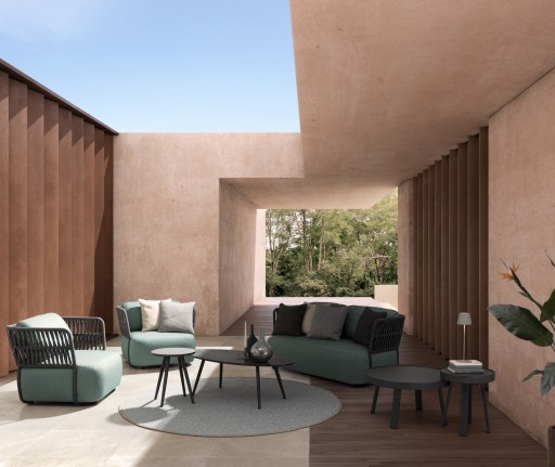 Ambient mobilier pentru gradina, terasa, Palmer, 2 fotolii + canapea 2 locuri + masuta de cafea, verde