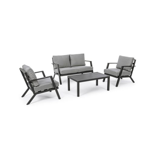 Set mobilier pentru gradina, terasa, Harley, 2 fotolii + canapea 2 locuri + masa de cafea, gri-inchis