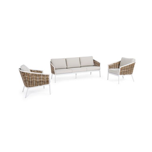 Set mobilier pentru gradina, terasa, Maribela, 2 fotolii + canapea 3 locuri, alb