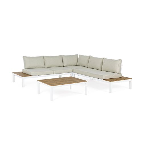 Set mobilier pentru gradina, terasa, Elias, 3 module + masa de cafea, alb