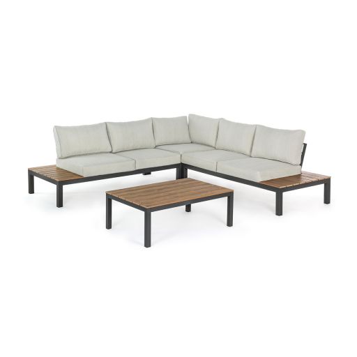 Set mobilier pentru gradina, terasa, Elias, 3 module + masa de cafea, gri carbune