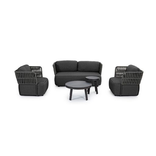 Set mobilier pentru gradina, terasa, Palmer, 2 fotolii + canapea 2 locuri + masuta de cafea, gri carbune