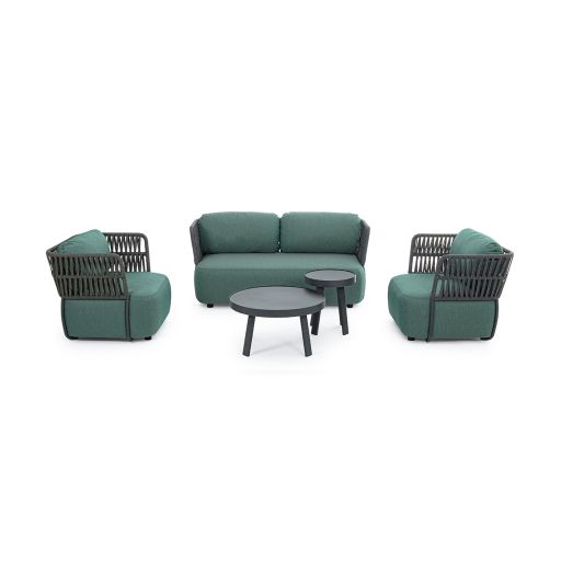 Set mobilier pentru gradina, terasa, Palmer, 2 fotolii + canapea 2 locuri + masuta de cafea, verde